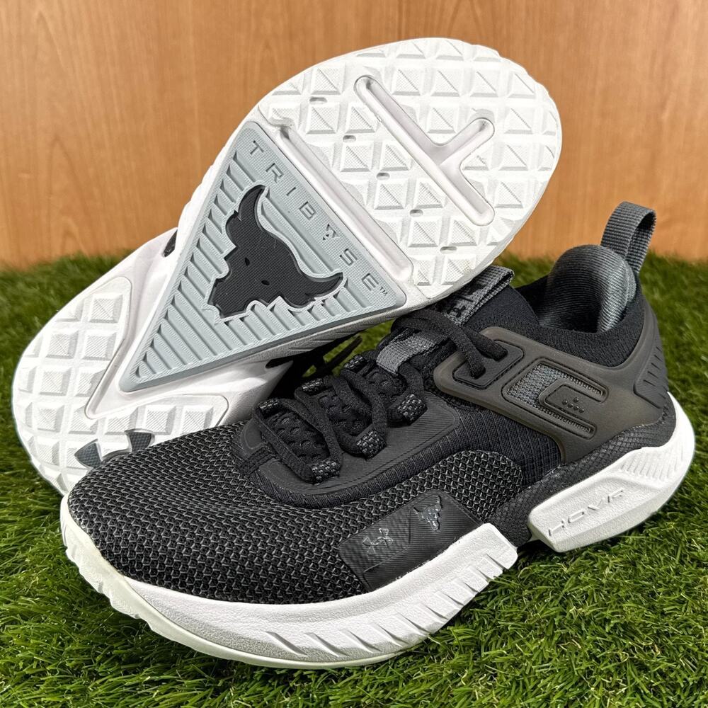 Under Armour Project Rock 5 Black White Training Shoes 3025436-003 Women Sz 7.5